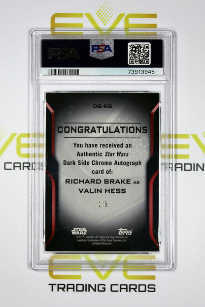 Topps Chrome Black Star Wars #DS-RB Richard Brake as Valin Hess Auto /5 - PSA 10