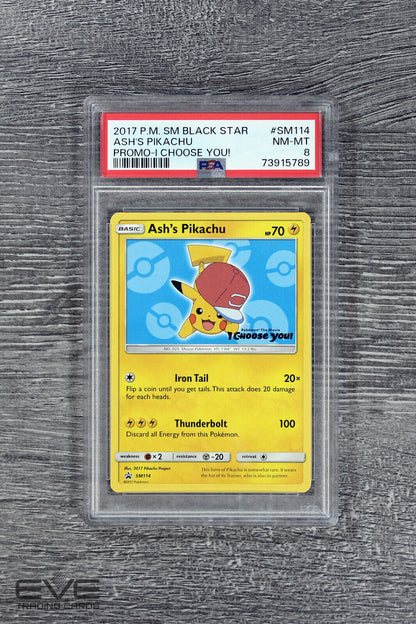 Pokemon The Movie Promo Card - #SM114 2017 Ash's Pikachu I Choose You! - PSA 8