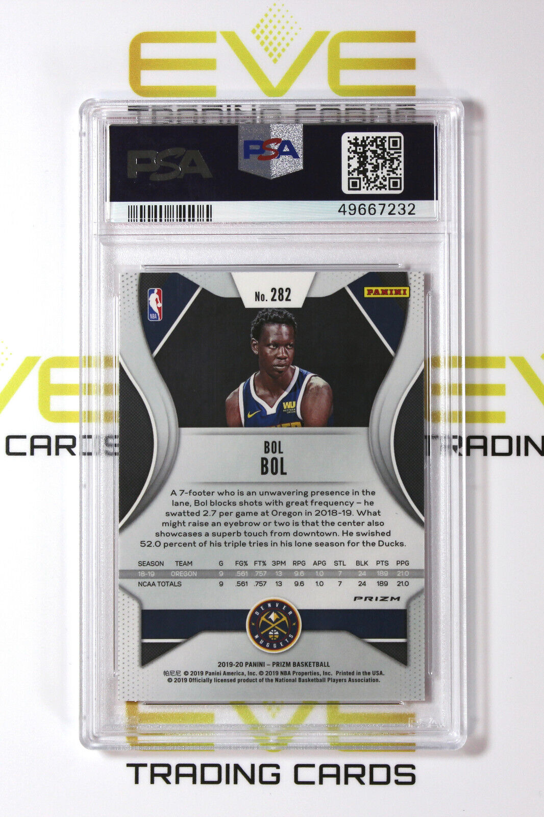 Graded Basketball Card 2019 Panini Prizm #282 Bol Bol Orange Ice Rookie - PSA 9