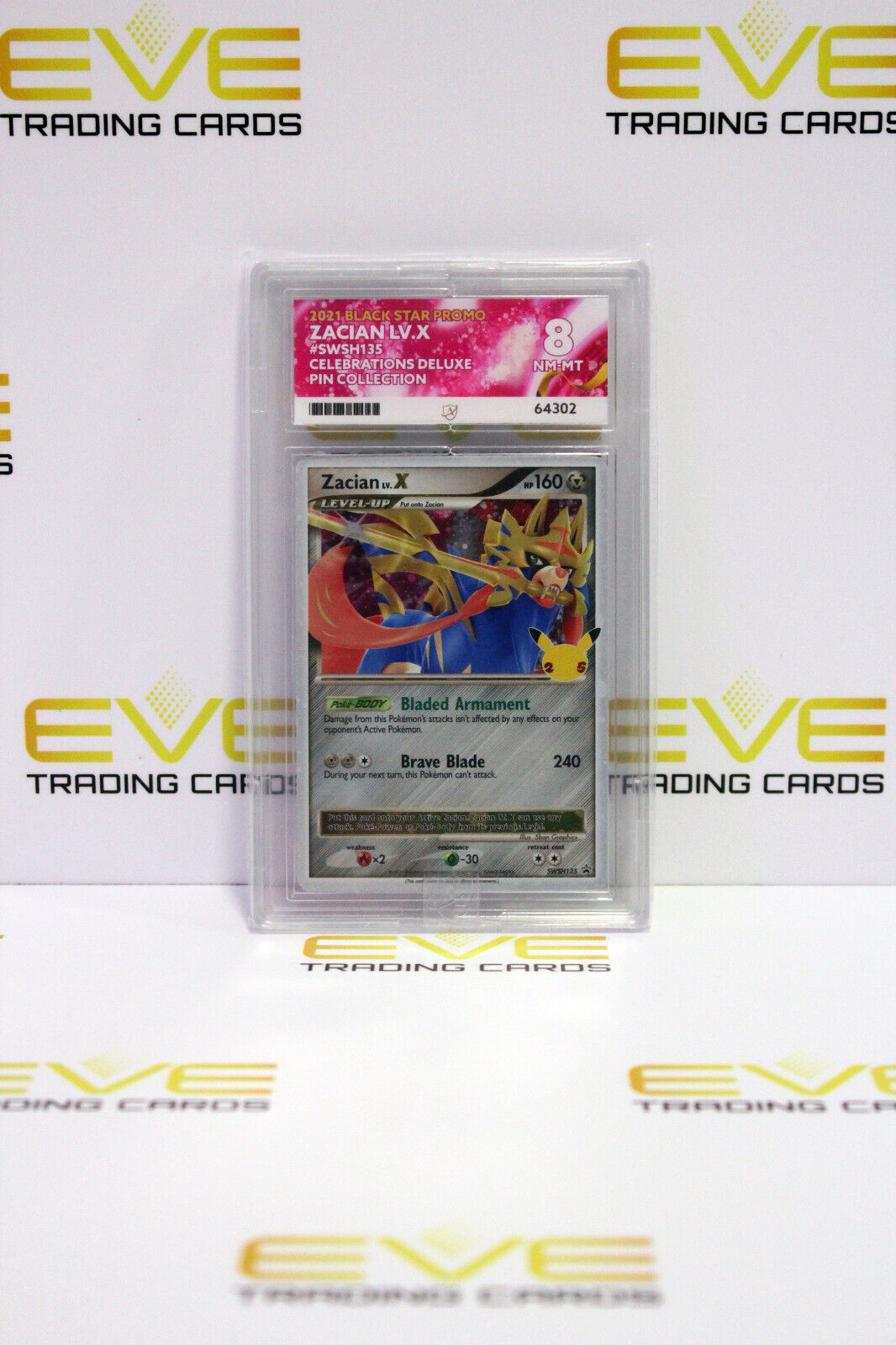 Graded Pokemon Card - #SWSH135 2021 Black Star Promo Zacian LV.X Deluxe - Ace 8