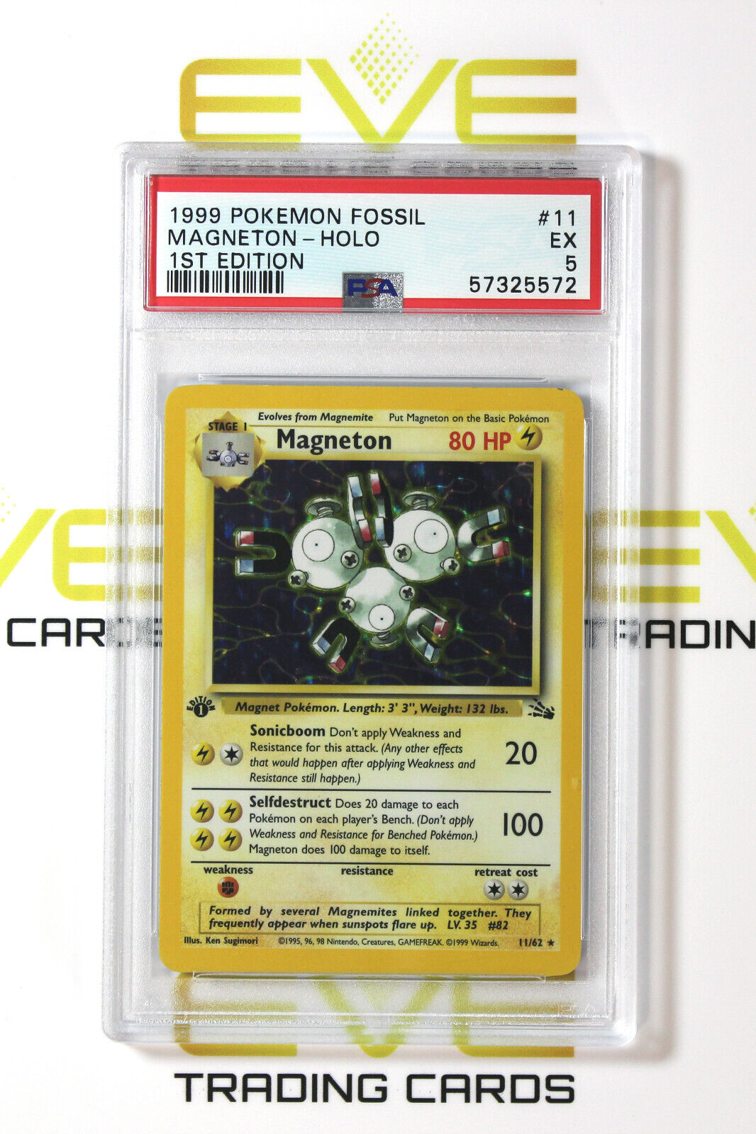 Graded Pokemon Card - #11/62 1999 Magneton Fossil Holo 1st Edition - PSA 5