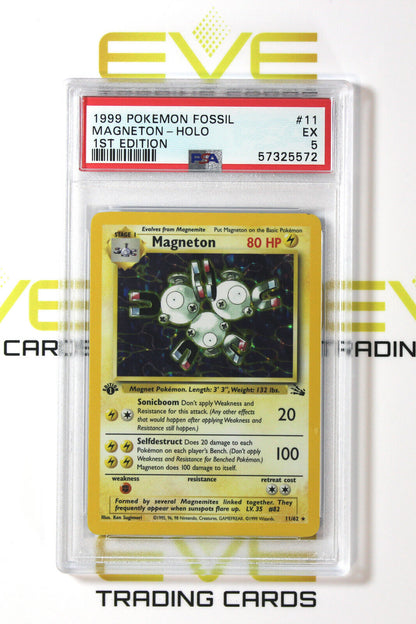 Graded Pokemon Card - #11/62 1999 Magneton Fossil Holo 1st Edition - PSA 5