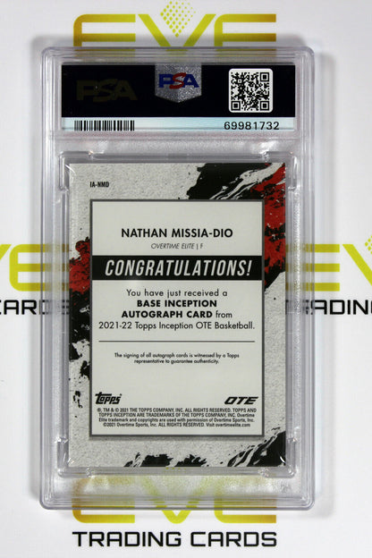 Graded Basketball Card #IA-NMD 2021 Inception OTE Nathan Missia-Dio /200 PSA 10