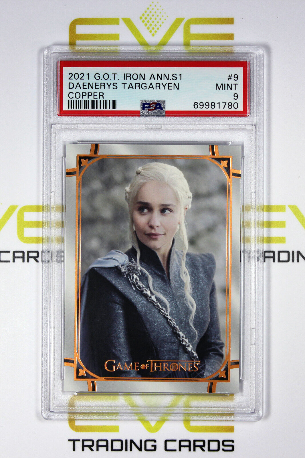 Graded Game of Thrones Card - #9 2021 Daenerys Targaryen - Copper /199 - PSA 9