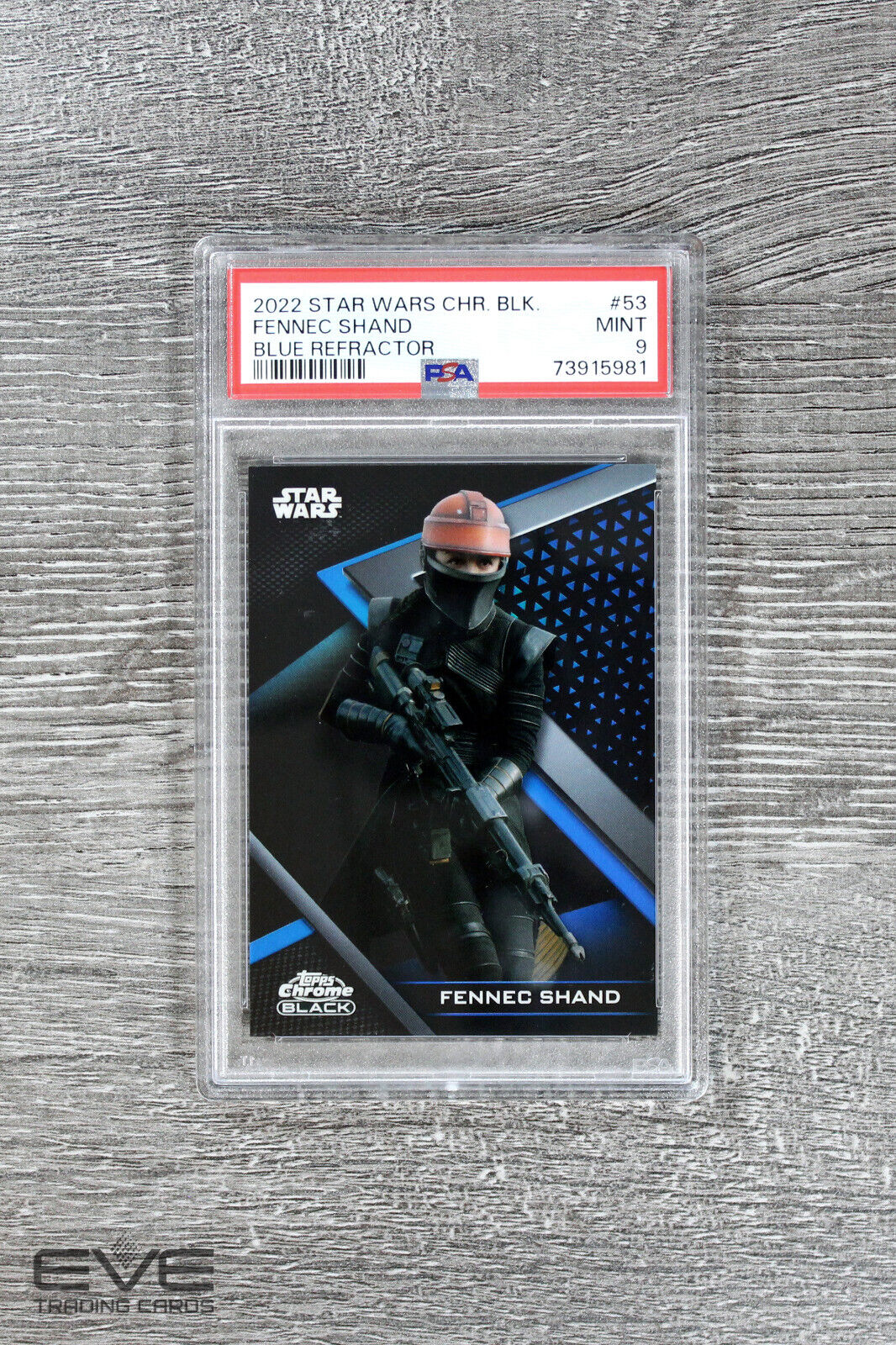 2022 Topps Star Wars Chrome Black #53 Fennec Shand Blue Refractor /75 - PSA 9