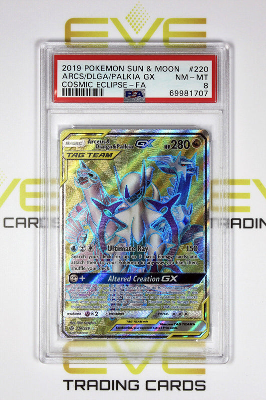 Graded Pokemon Card - #220/236 2019 Arceus & Dialga & Palkia GX Full Art - PSA 8