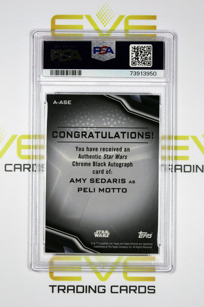 Topps Chrome Black Star Wars #A-ASE Amy Sedaris as Peli Motto Design A - PSA 10