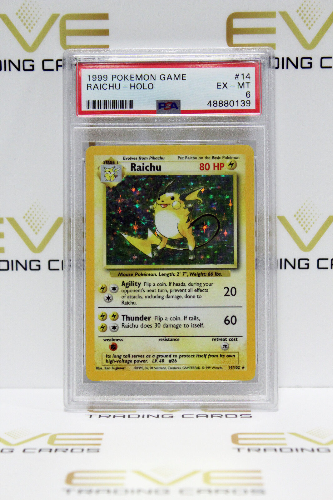 Graded Pokemon Card - 14/102 1999 Raichu Holo - PSA 6