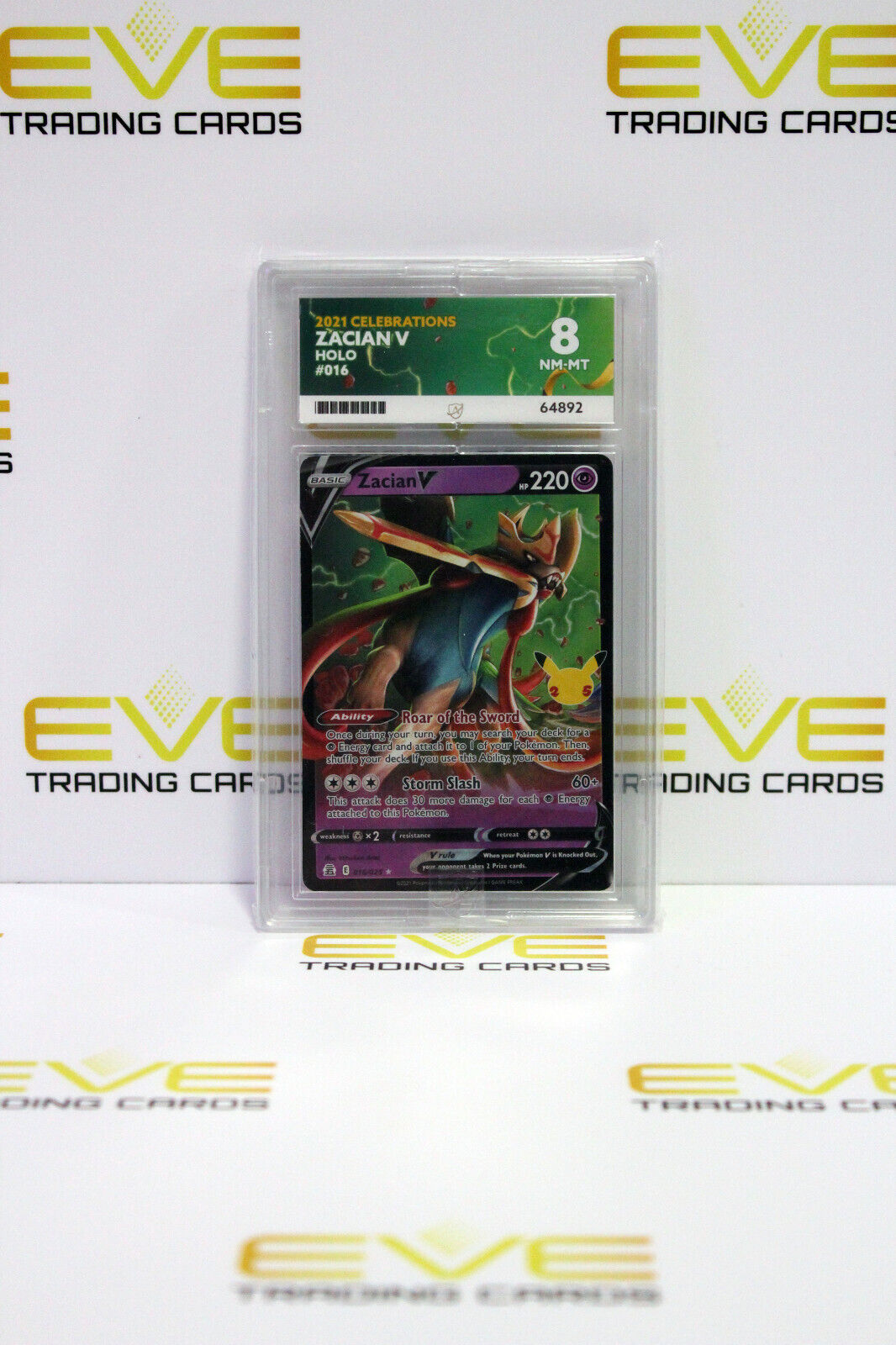 Graded Pokemon Card - #016/025 2021 Celebrations Zacian V Holo - Ace 8