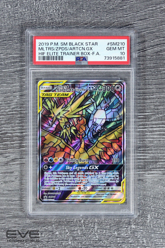 Pokemon Card #SM210 2019 Moltres Zapdos Articuno GX Hidden Fates ETB BSP -PSA 10