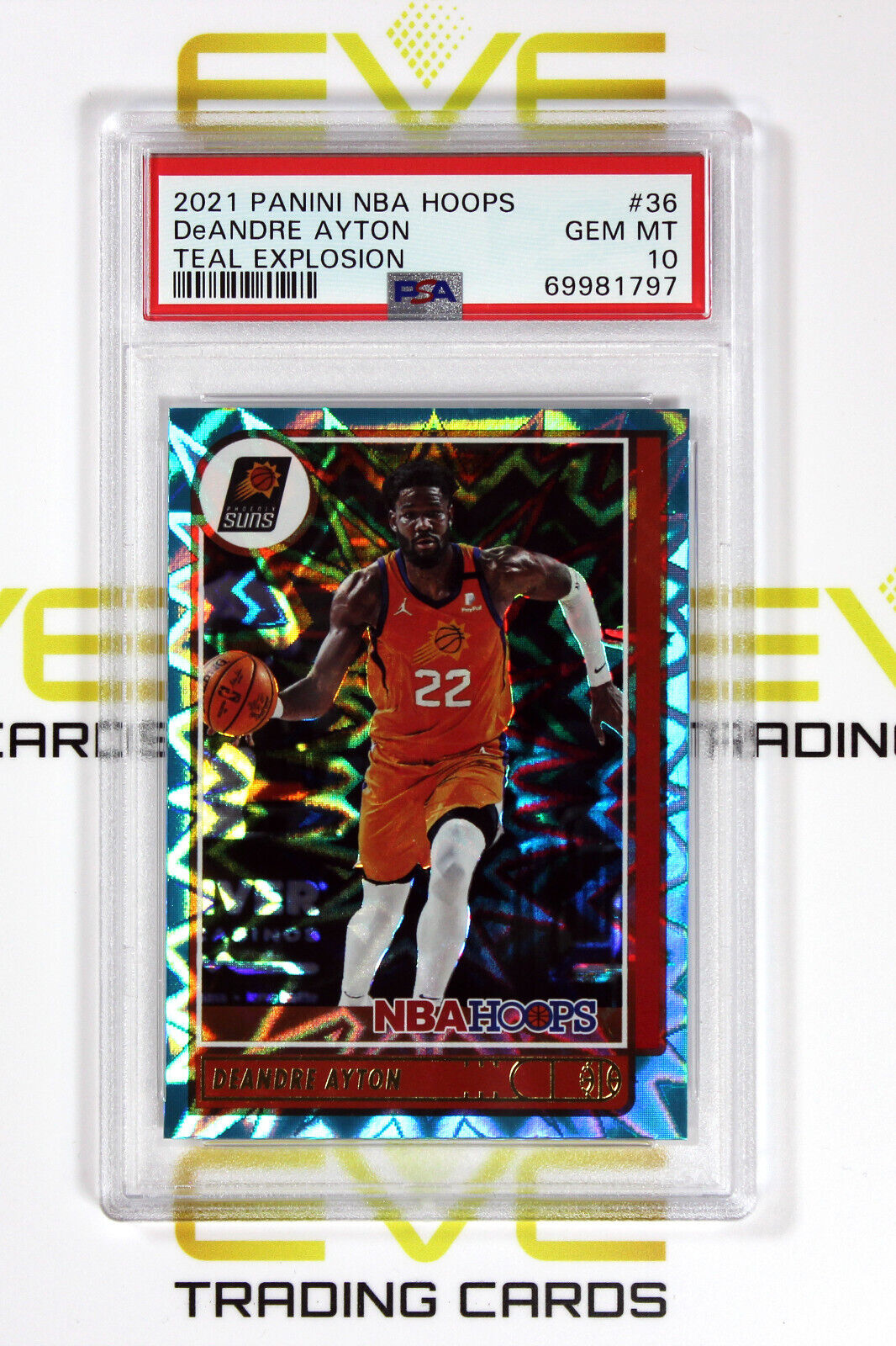 Graded Basketball Card - #36 2021 NBA Hoops DeAndre Ayton Teal Explosion -PSA 10