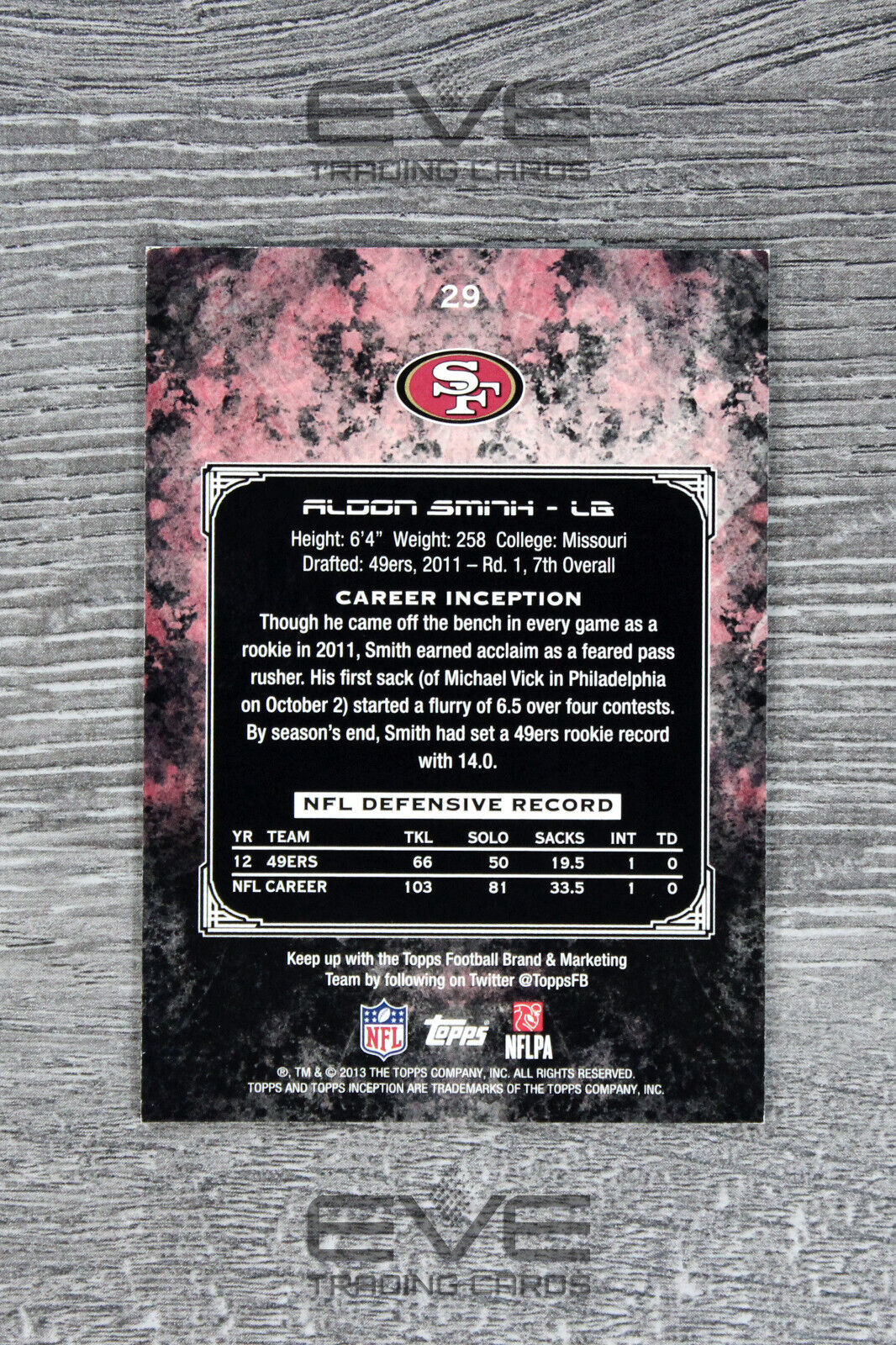 2013 Topps Inception NFL Card #29 Aldon Smith Linebacker