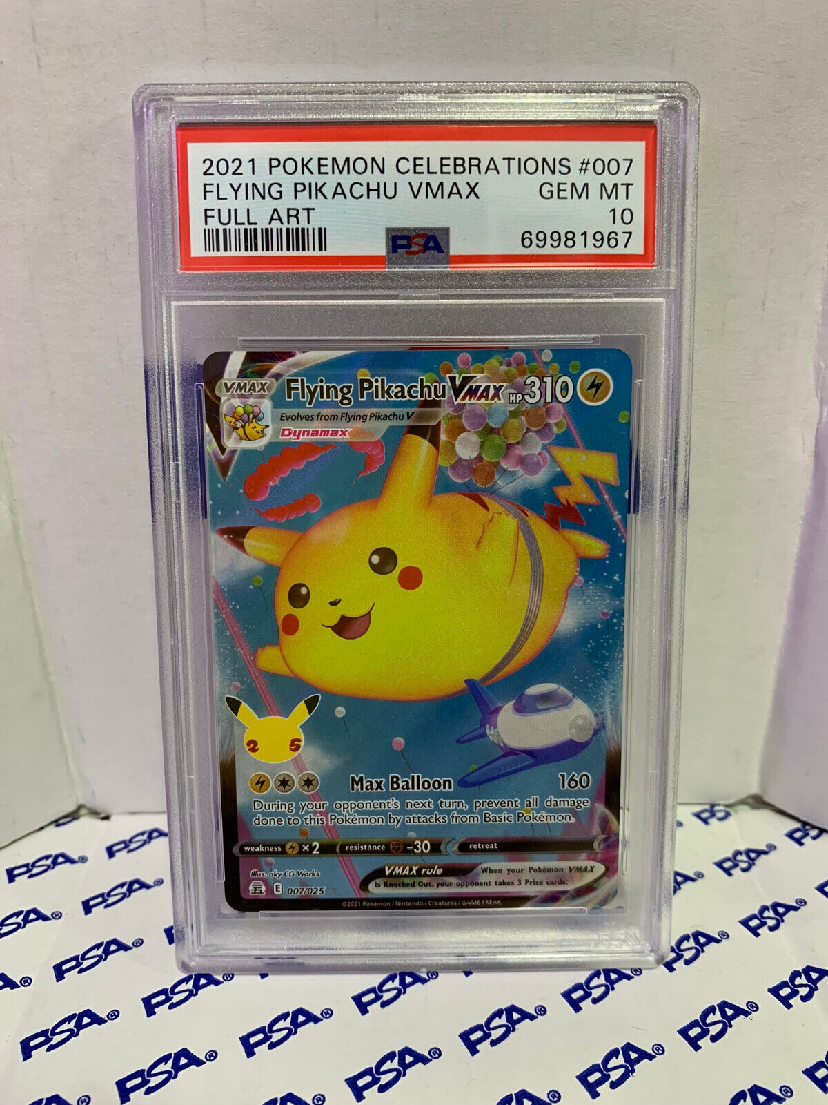 Graded Pokemon Card - 007/025 2021 Flying Pikachu VMAX Full Art - PSA 10