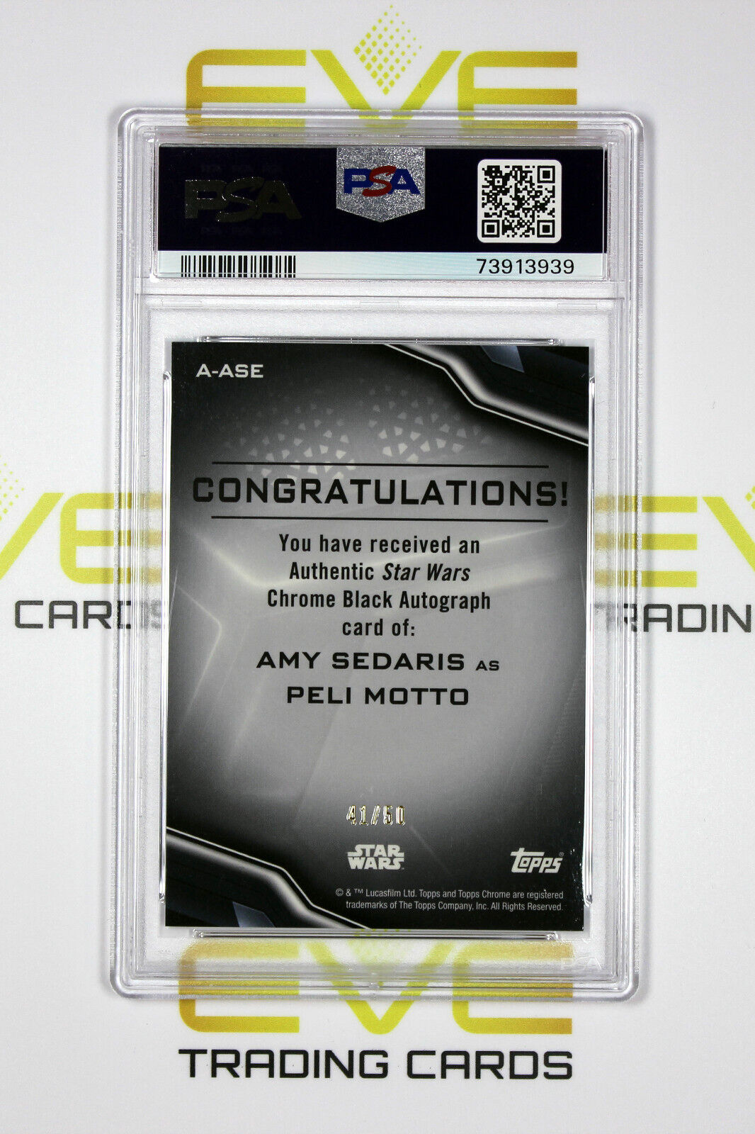 Topps Chrome Black Star Wars #A-ASE Amy Sedaris Peli Motto Design A /50 - PSA 10