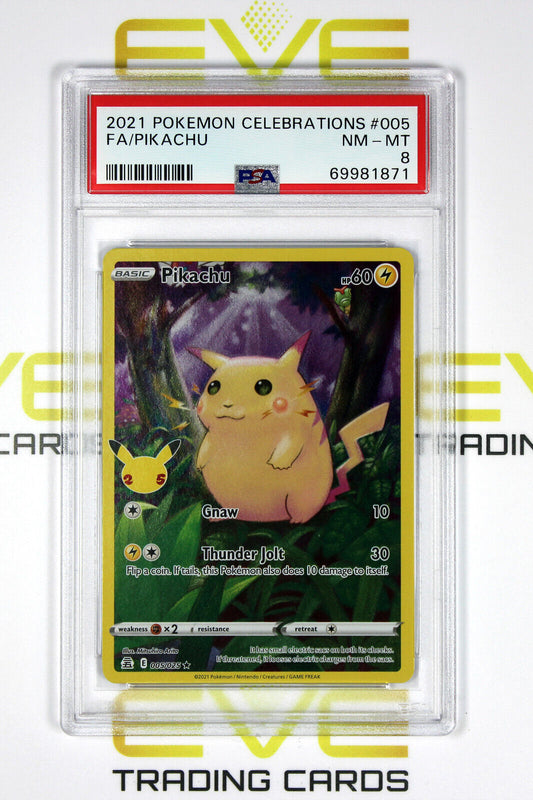 Graded Pokemon Card - #005/025 2021 Pikachu Celebrations Full Art - PSA 8