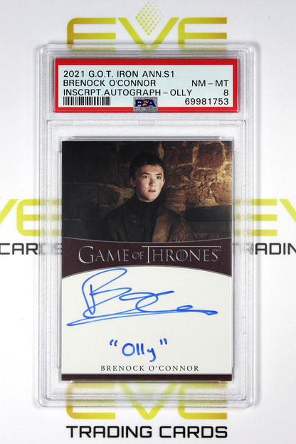 Graded Game of Thrones Autographed Card - 2021 Brenock O'Connor as Olly - PSA 8