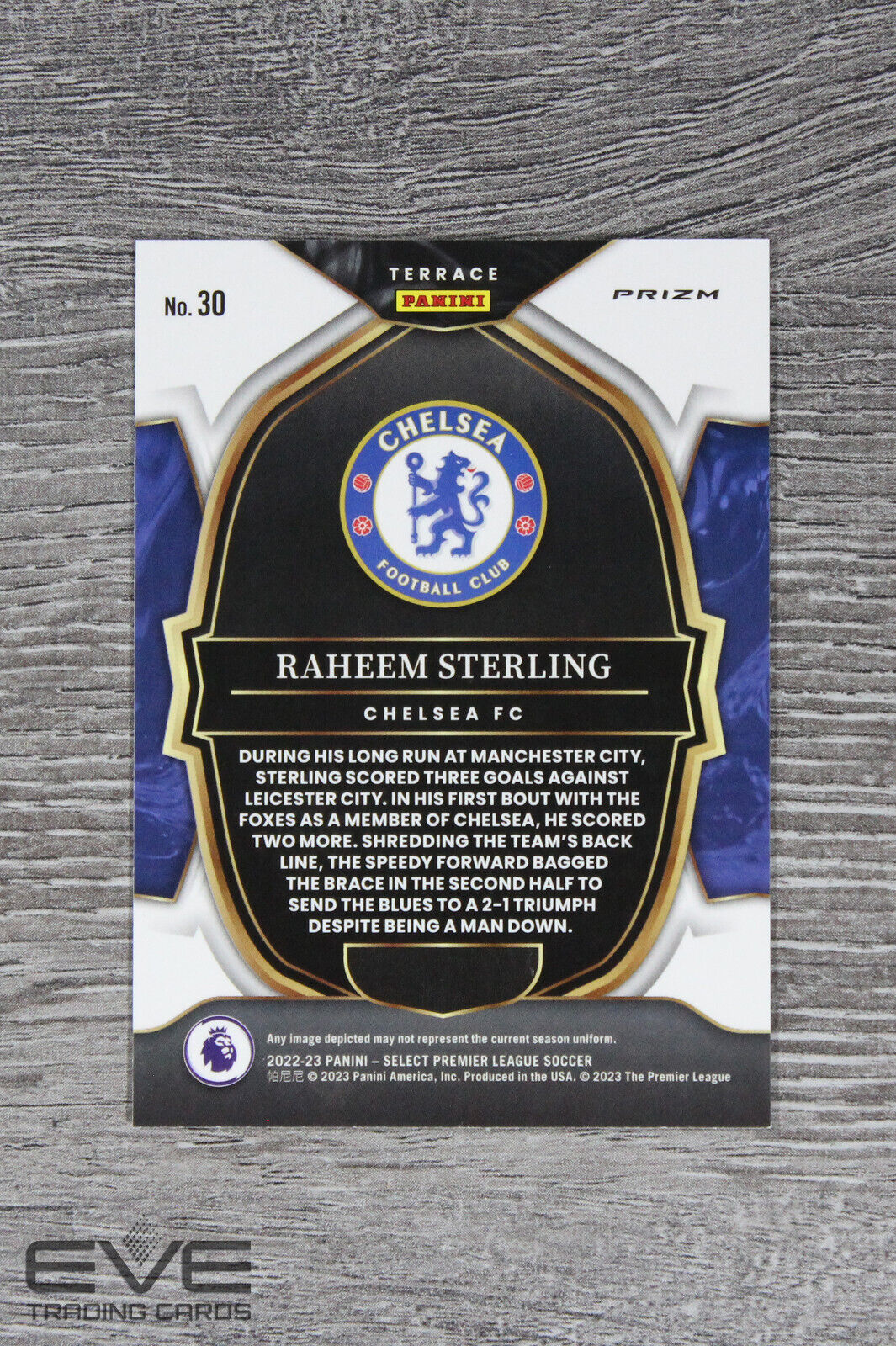 2022-23 Panini Select EPL Soccer Card #30 Raheem Sterling Terrace Red Prizm NM/M