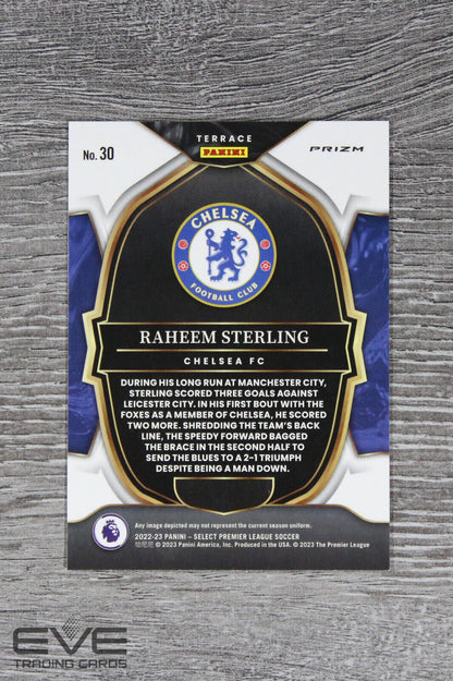 2022-23 Panini Select EPL Soccer Card #30 Raheem Sterling Terrace Red Prizm NM/M
