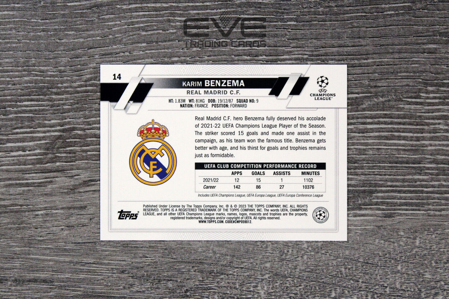 2022-23 Topps UEFA Club Competitions 1st Edition #14 Karim Benzema Icy Foil