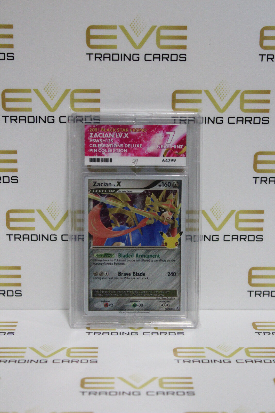 Graded Pokemon Card - #SWSH135 2021 Black Star Promo Zacian LV.X Pin Coll- Ace 7