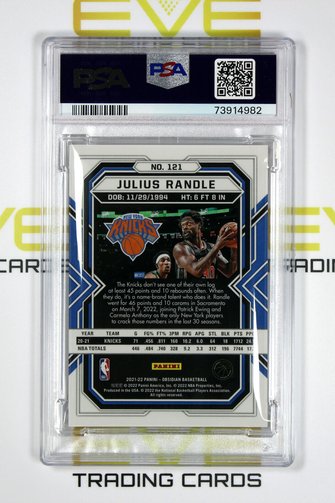 2021 Panini Obsidian Basketball Card #121 Julius Randle Electric Etch Red -PSA 9