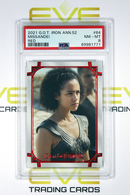 Graded Game of Thrones Card - #64 2021 Missandei - Red /50 - PSA 8