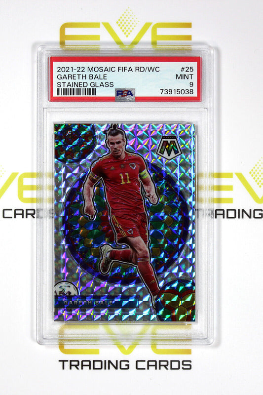 2021-22 Panini Stained Glass Mosaic Prizm Road to World Cup 25 Gareth Bale PSA 9
