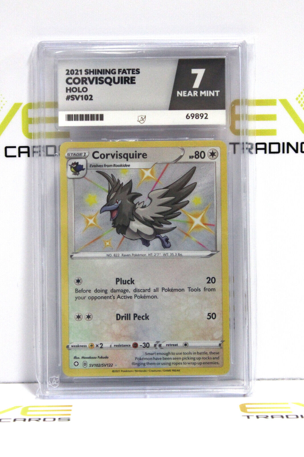 Graded Pokémon Card - SV102/SV122 2021 Corvisquire Shining Fates Holo - Ace 7