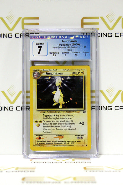 Graded Pokemon Card - #1/111 2000 Ampharos Neo Genesis Unlimited Holo - CGC 7