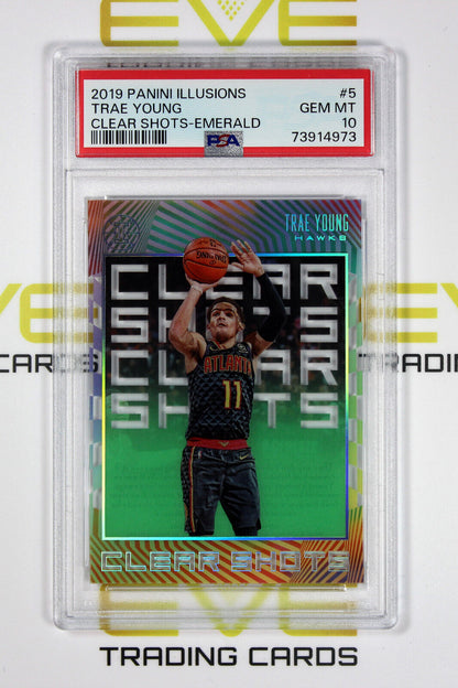 2019 Panini Illusions Basketball Card #5 Trae Young Clear Shots Emerald - PSA 10