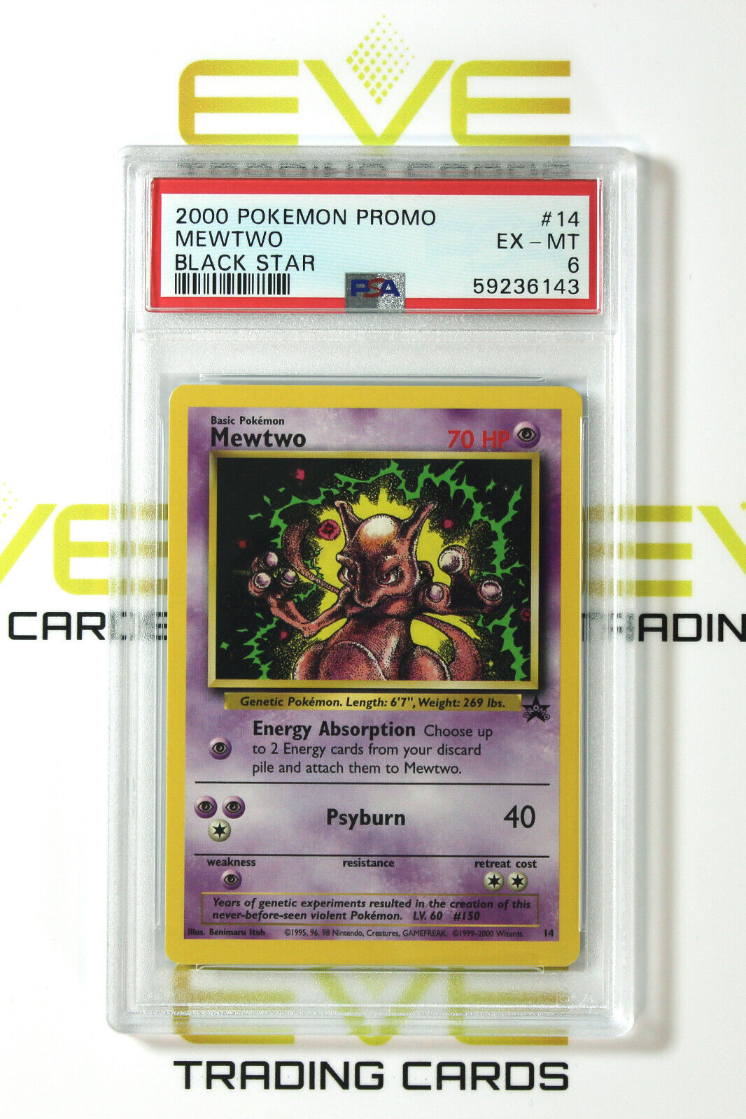 Graded Pokemon Card - #14 2000 Promo Mewtwo Black Star - PSA 6