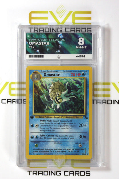 Graded Pokemon Card #40/62 1999 Omastar Fossil 1st Edition - Ace 8