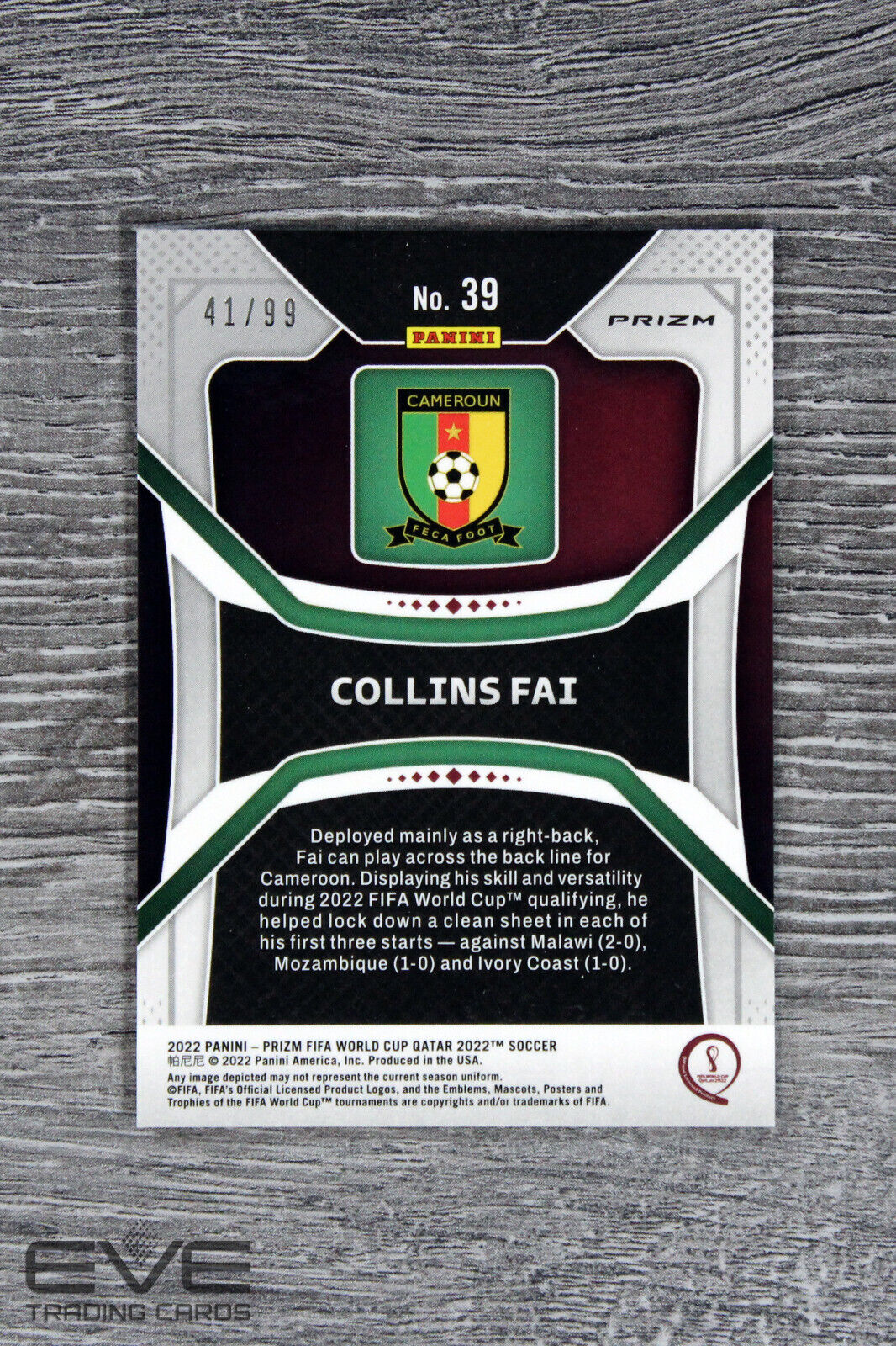 2022 Panini Prizm FIFA World Cup Soccer Card #39 Collins Fai Red Mojo /99 - NM/M